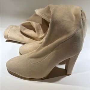 Cream Heeled Boots with Suede Finish